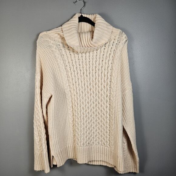 Ann Taylor Turtleneck Sweater cable Knit Wool Blend Size Large Pale Pink - Picture 1 of 6